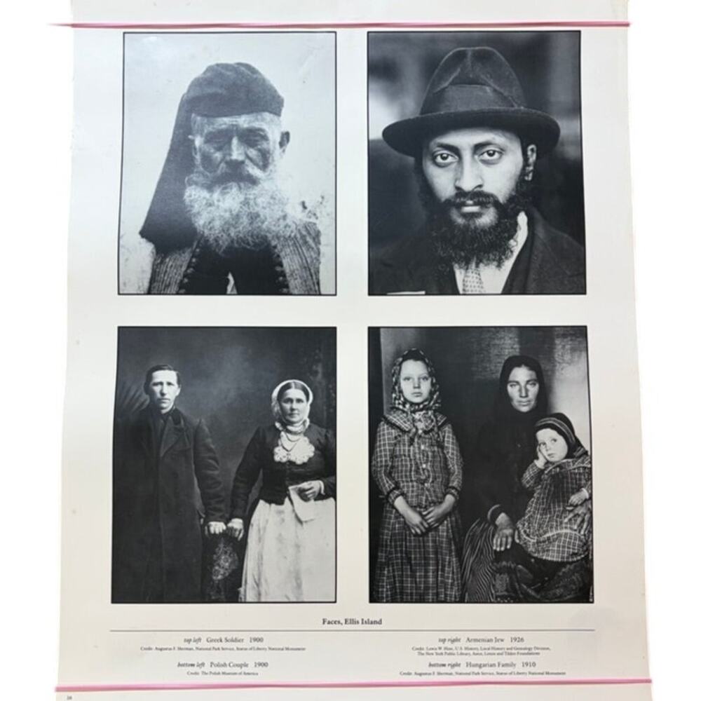 Vintage Ellis Island Faces Poster - Historic Immigrant Portraits 20"x16" Wht/Blk